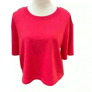 Apana Red Coral Women’s Short Sleeve Shirt Small Boxy Yoga Gym